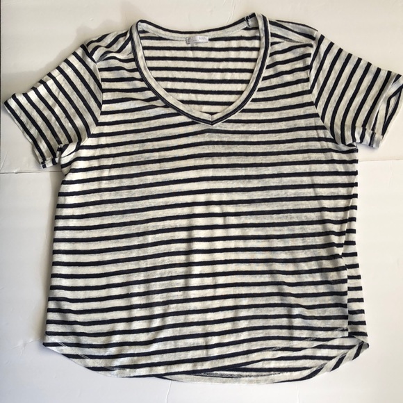 Zara White and Navy Blue Striped Short Sleeve V Neck Loose Fit Shirt Top… - Picture 1 of 5